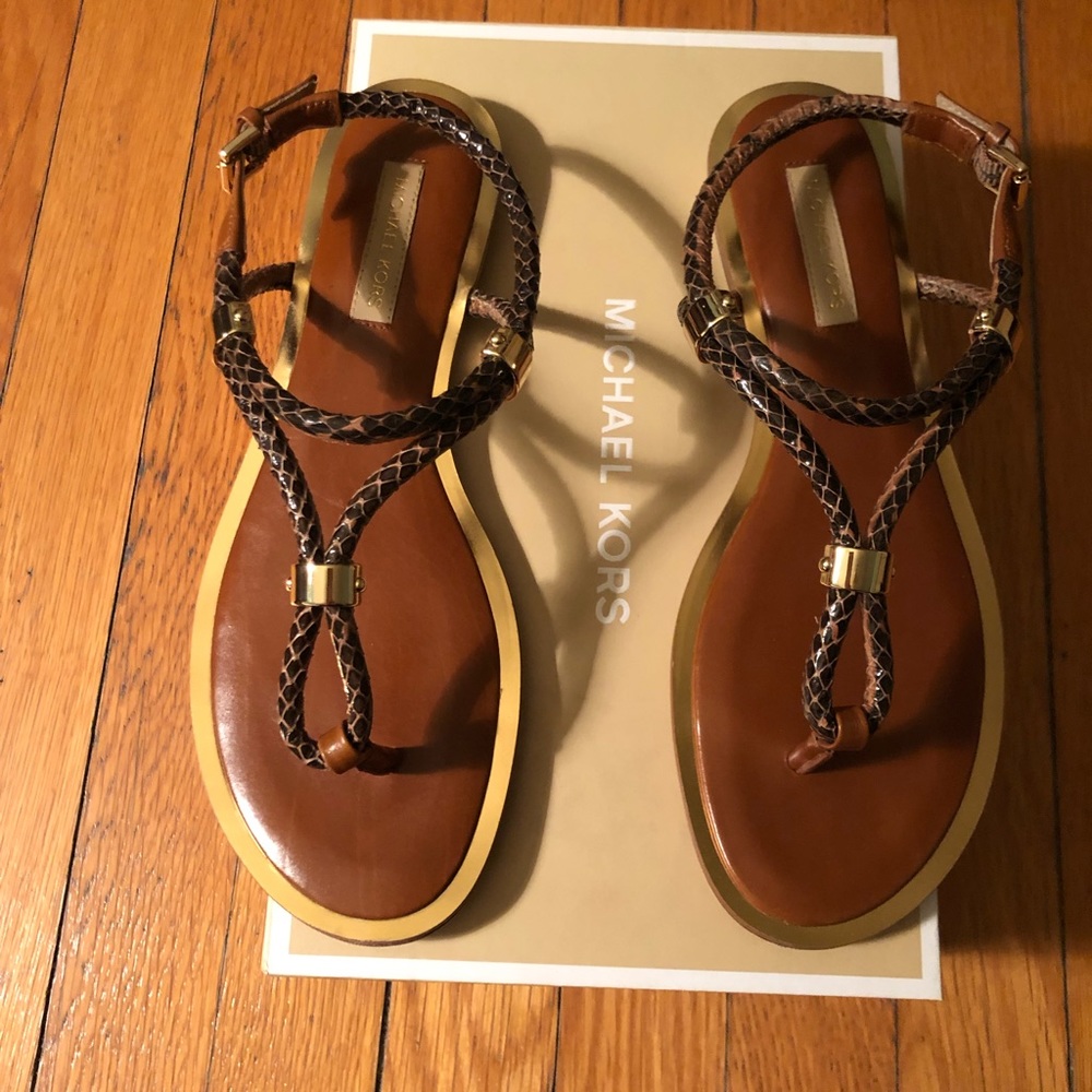 Michael Kors Brown Snake Skinned-Strappy Sandals